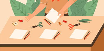 illustration d'une femme découpant des feuilles de papier